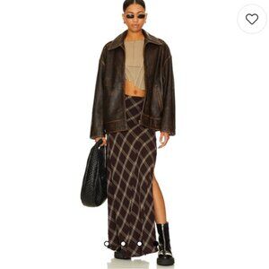 Free People x Revolve Vintage Crush Brown Plaid Maxi Skirt